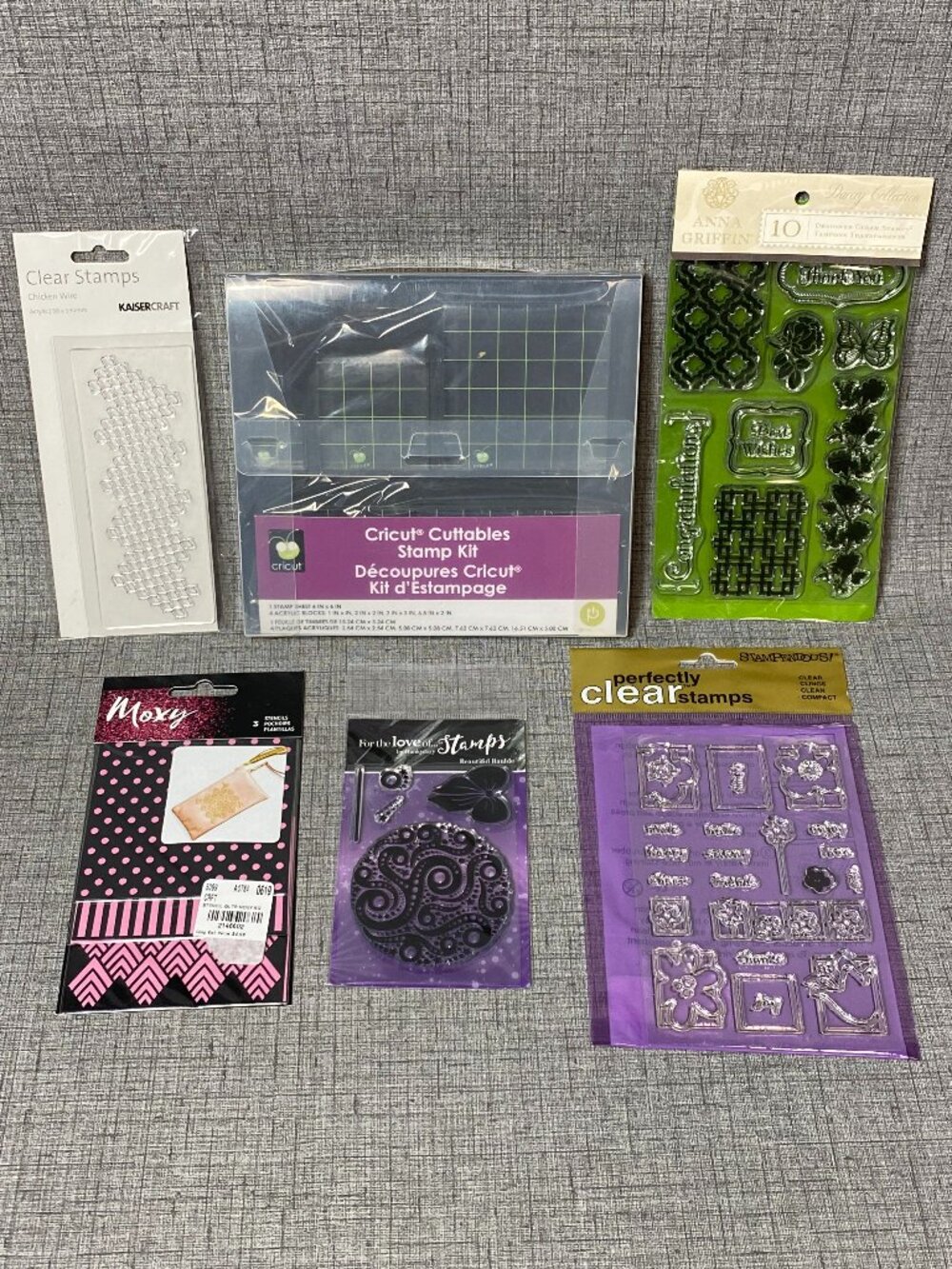 NEW Cricut Cuttables Stamp kit 6pc Lot W/ Stencils Anna Griffin Hunkydory Clear